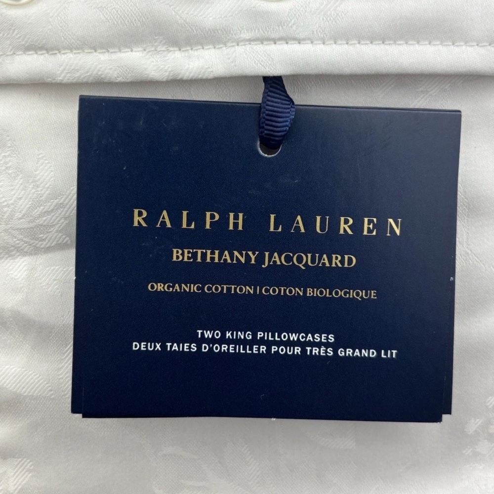 Ralph Lauren Bethany Jacquard KING Pillowcases BEIGE Floral Organic Cotton 2PC - Picture 5 of 10